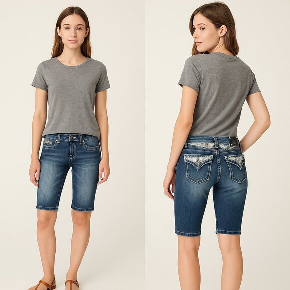 ✨ MISS ME Low Rise Bermuda Jean Shorts 👖⚜️ Size 28 ✨ - Picture 3 of 14